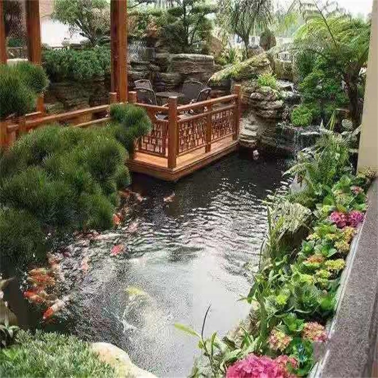 荷塘庭院设计鱼池假山建造图